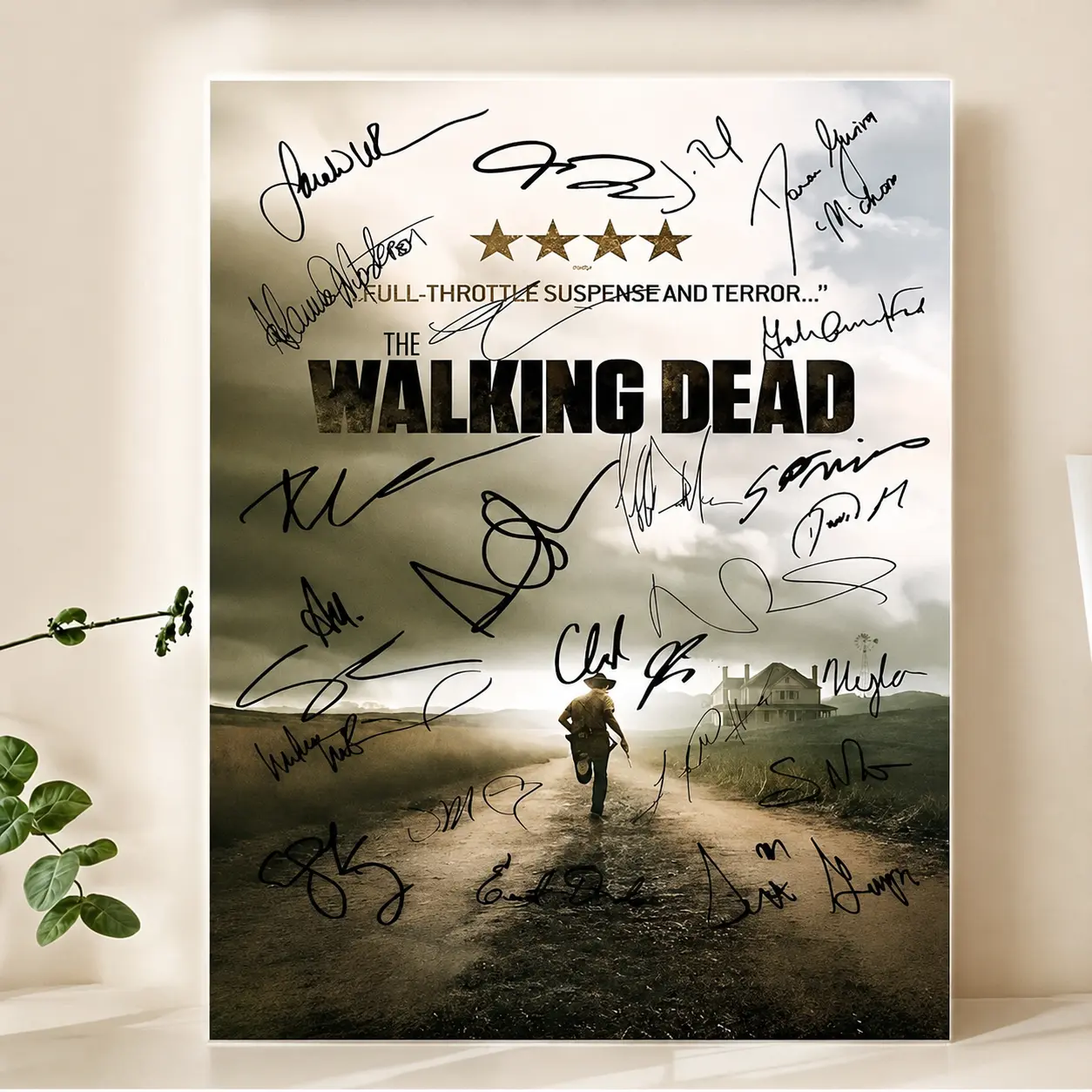 The Walking Dead Cast Signature Canvas Wall Art Collectible - Framed/Unframed Minimalist Industrial Multi-Size TV Show Print, Autograph-Style Poster with Pine Wood Scratch-Resistant Design for Wardrobe, Balcony, Ideal Gift for TV Show Enthusiasts