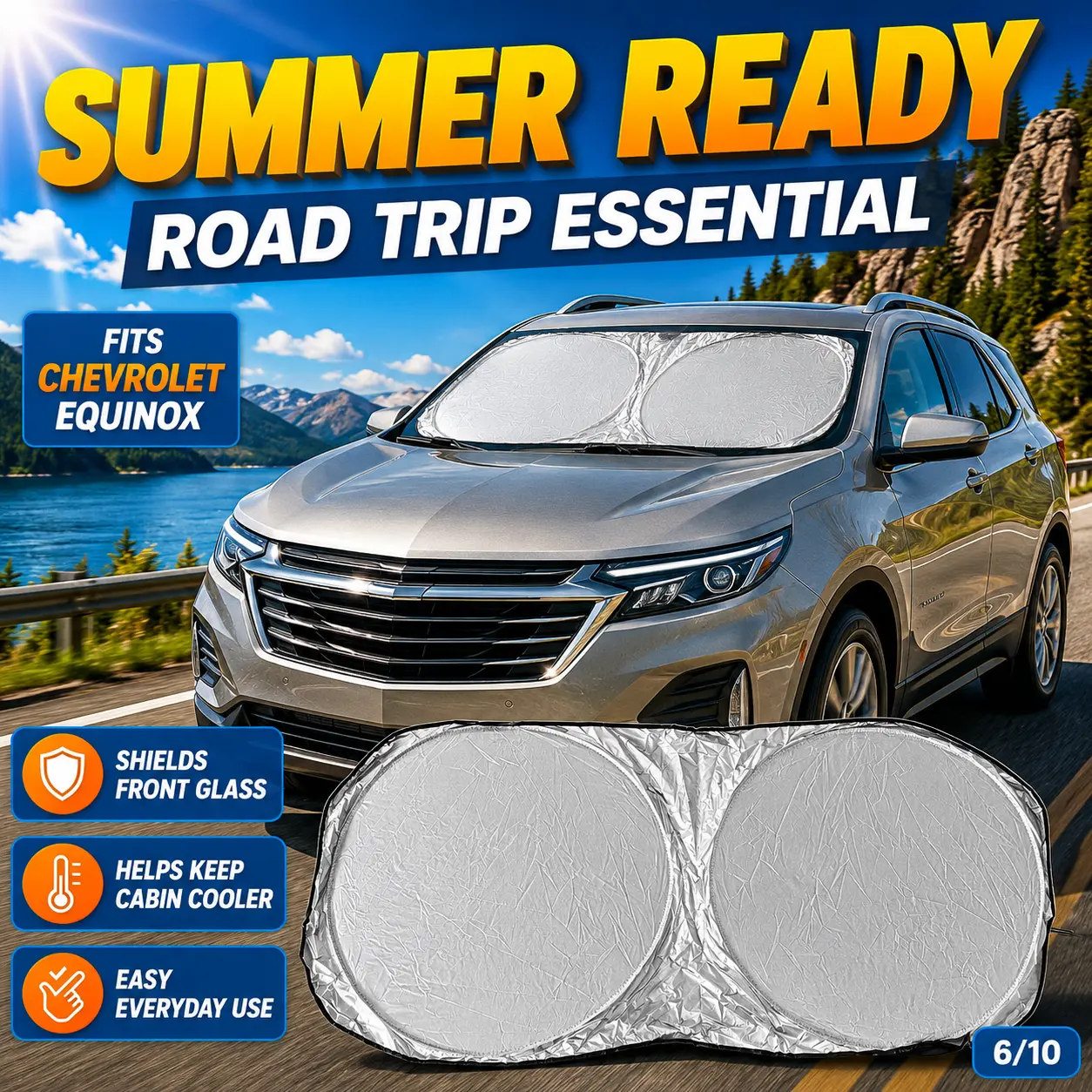Compatible with Chevrolet Equinox Windshield Sun Shade, Foldable Reflective Front Window Cover, Car Heat Shield and Sun Glare Reducer, Dashboard and Seat Protection, Compact Car SUV Interior Accessory for Summer Parking, Commuting and Road Trips