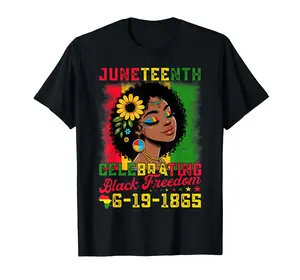 Women's Short-Sleeve Seamless Fabric Juneteenth T-Shirt, Black Freedom Day 1865 Streetwear Piece PLK0216