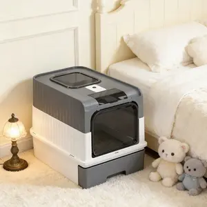 Large Foldable Litter Box with Drawer, High-Sided Design, Splash-Proof Closed Cat Toilet, Easy to Clean Pet Bathroom, and
