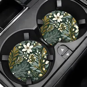 Floral Pattern Car Coaster, Waterproof Car Round Cup Mat, Universal Car Cup Pad, Car Interior Decoration Accessories