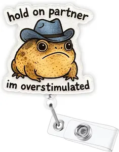Funny Cute Frog Nurse Badge Reel Hold On Partner I'm Overstimulated ID Badge Holder Retractable Clip Nursing CNA RN Pediatric Medical Badge Reel Accessories