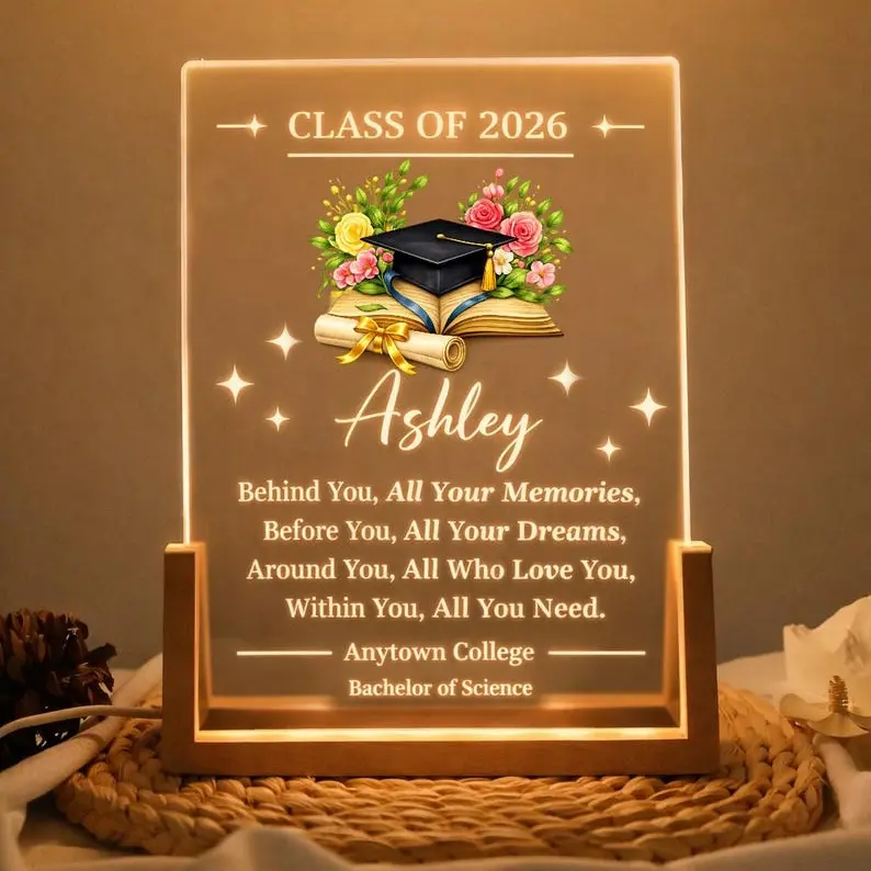 Custom Graduation Night Light, Class of 2026 Personalized Acrylic Plaque Grad, Gift for Her Senior 2026 LED Lamp Decor, Gift for Master's Degree, Gift for Friends