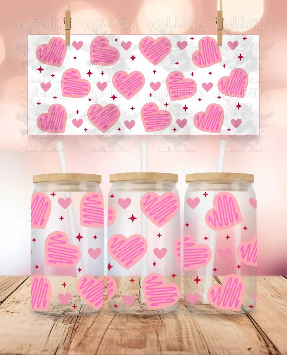 Valentine's Day Pink Doodle Hearts UVDTF Wrap, DIY Sticker for Scrapbooking & Stamping Projects