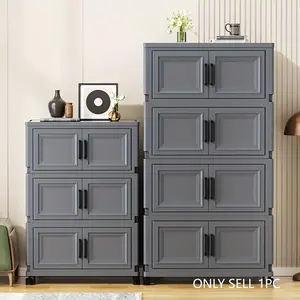 Office locker, foldable vertical file storage cabinet, stackable plastic storage box with lid, desktop file organizer storage box, for office, home, school, garage, gym, black, width 36/47cm-14.17/18.5in