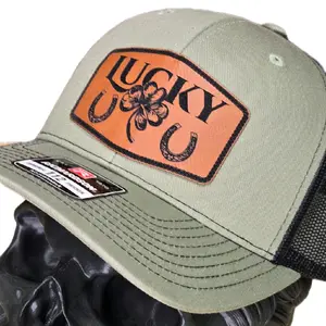Lucky Shamrock Patch Trucker Hat with Snap Back Closure, Engraved Lucky Shamrock Design Patch, and Snapback Closure