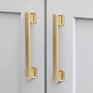 20 Pack Square Brushed Gold Cabinet Pulls, 5 Inch(128mm) Hole Centers Gold Cabinet Handles Hardware for Kitchen Cupboard Closet Bathroom Dresser Drawer, Solid Zinc Alloy