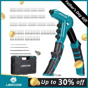【Fathersdaygift】Libraton One-Handed Rivet Gun, Pop Rivet Gun Set, Professional Hand Riveter, Manual Riveting Tool with 200 Rivets for Metal, Includes 4 Drill Bits, 4 Tool-Free Interchangeable Heads, Storage Case outdoorfun Hand Tools Hardware