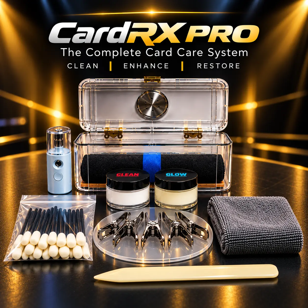 CardRX Pro Trading Card Cleaning Kit | Sports & TCG | Optional Microscope | Clean Enhance Restore
