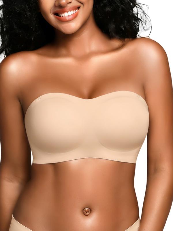 Deangelmon Women's Strapless Wireless Seamless Bandeau Bra - Elastic Fabric, Comfortable Soft, Extended/Extra Large S-2XL, A-D Cup, Soft Padded Bralette, Adjustable Strap, Body Shaping, Wedding Bridal Lingerie, Extra Large Strapless Bras