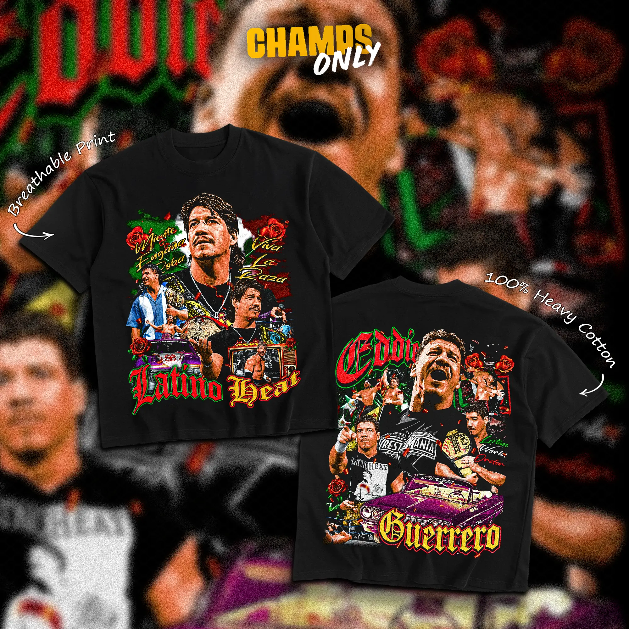 [CHAMPS ONLY] Latino Heat Vintage Tee, Wrestling Fan Graphic Shirt, Retro Champion Inspired Apparel, DTG Print Hoodie, Streetwear Menswear Outfit