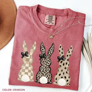 Comfort Colors Neutral Easter Bunnies Tshirt Leopard Checkered Patterns Coquette T-Shirt, Easter Day Shirt, Funny Holiday Gift, Cute Spring Apparel