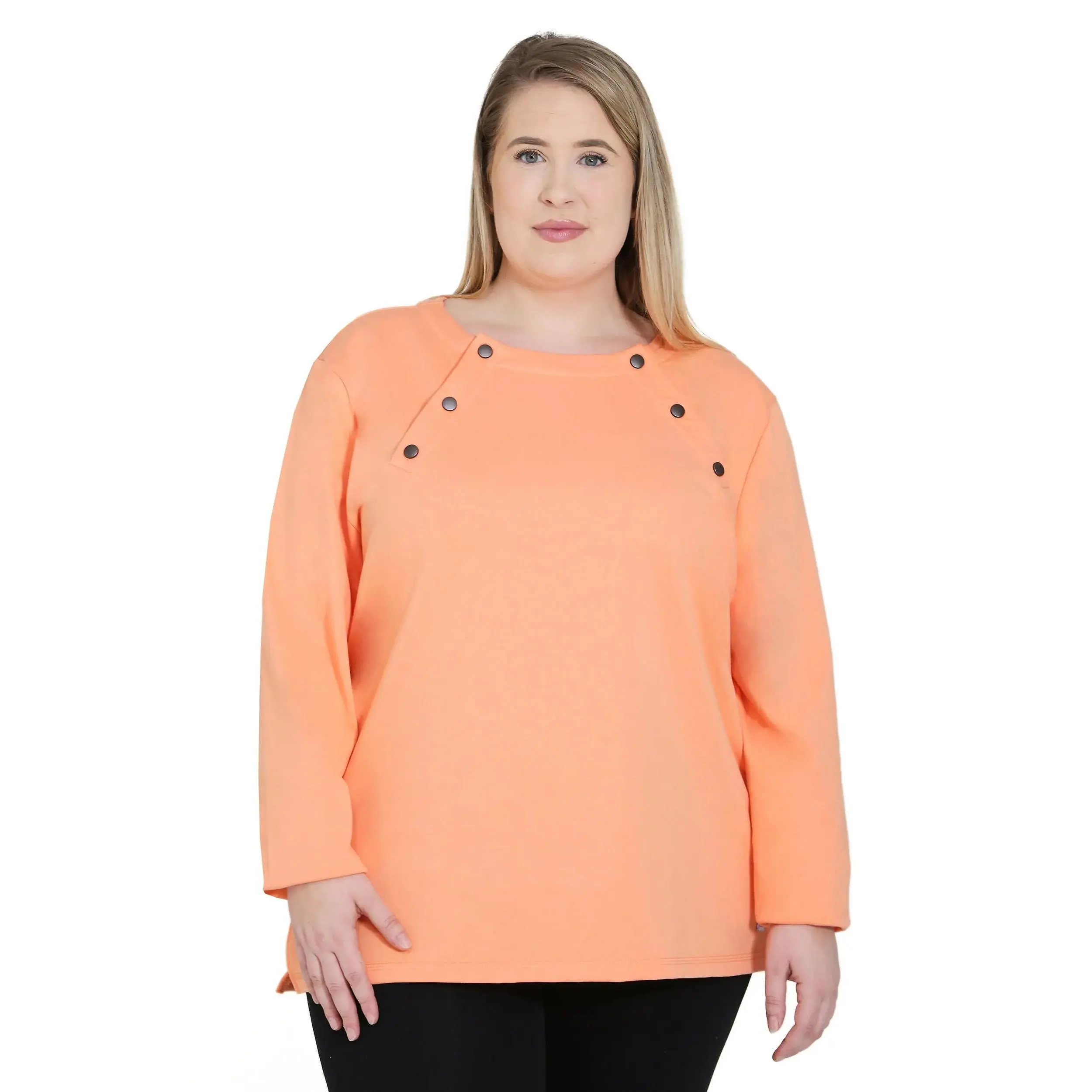 Plus Size Women’s Adaptive Chemo & Dialysis Sweatshirt – Chest Port Access – Coral | Comfortable Infusion & Treatment Top – Wear 2 Conquer