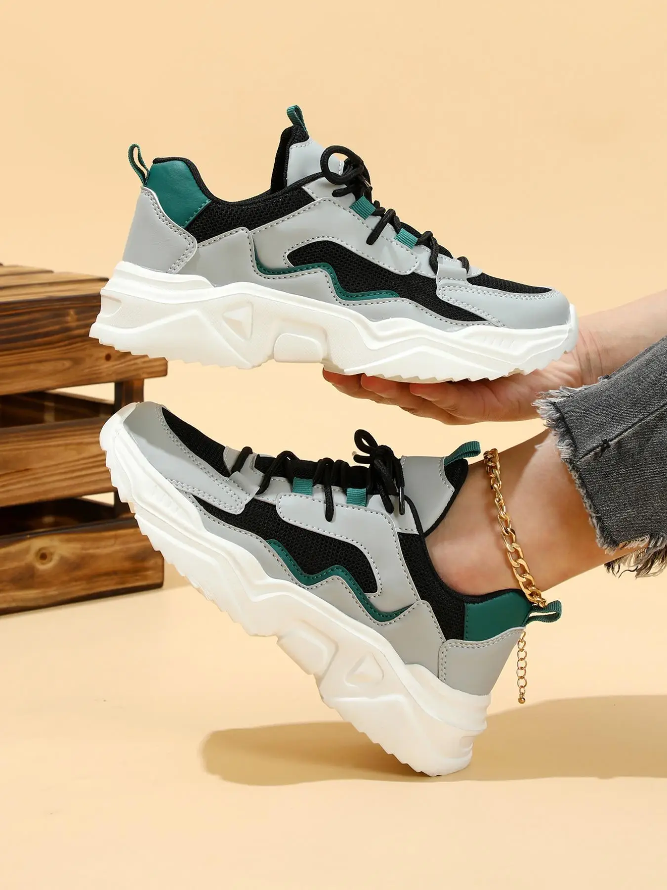 2024 New Stylish Women's Patchwork Sneakers for Women, Breathable Comfortable Platform Sports Chunky Shoes, Non-slip Sneakers for Back To School Wear,