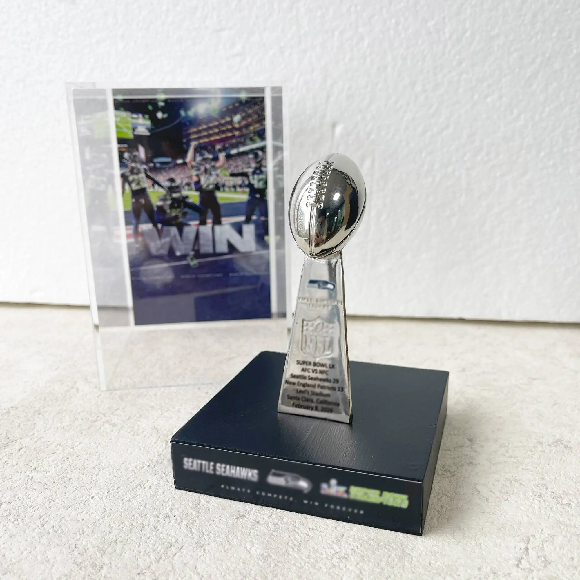 2026 Seattle Football Super Bowl Lx Trophy Award Display Case, Collectible Version, Perfect for Fans & Collectors, Limited Edition