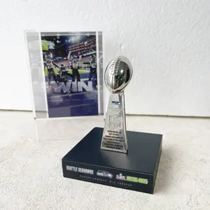 Seattle Football Vince Lombardi Style Super Bowl Trophy Resin Replica, Collectible Sports Memorabilia, Perfect Gift for Fans