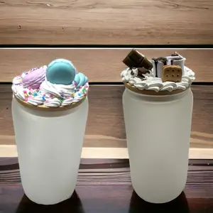 Glass Can Glass Tumbler Custom Decorated Lid Personalized 16 oz Glass Cup Iced Coffee Glass Tumbler Glass Cup Decorated Personalized Gift