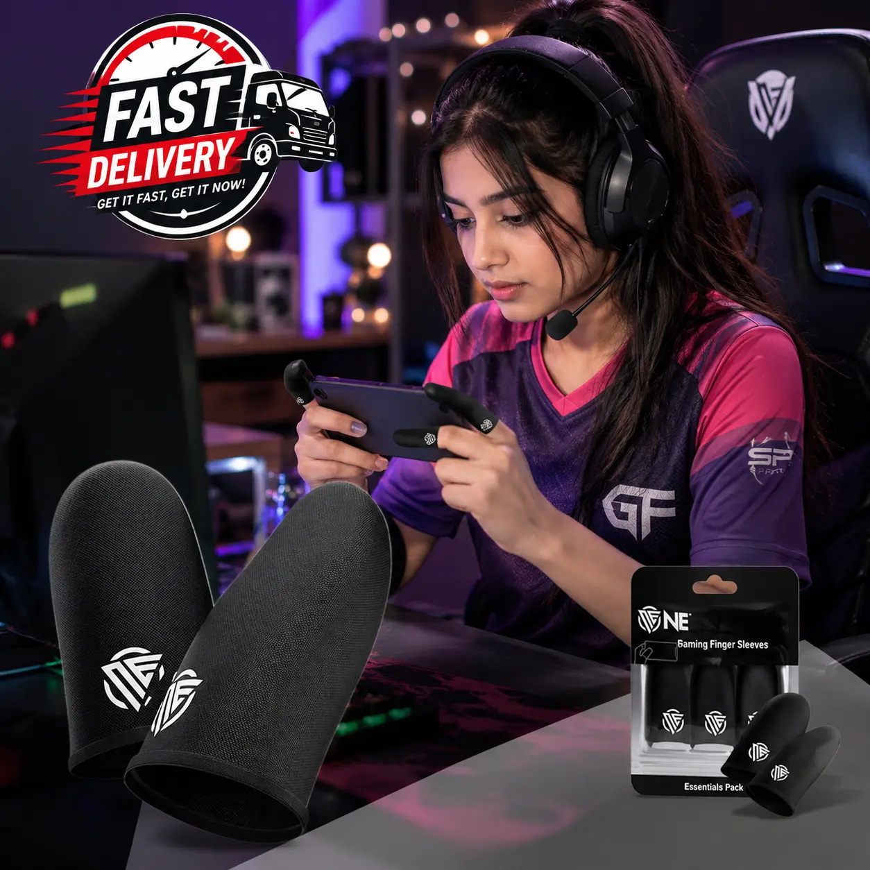 Anti-Sweat Gaming Finger Sleeves Pair, Lightweight Ultra-Responsive Thumb Covers for Adult Smartphone Touchscreens, Free Fire & PUBG Mobile Accessories Compatible with Android & iPhone