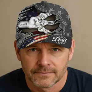 Custom Dad Classic Cap Personalized with Kids’ Names – Fist Bump Black Hat, Casual Wear, 250th Anniversary USA Independence Day Semiquincentennial Gift Father’s Day & Birthday Gift for Dad, Daddy Grandpa, or Husband