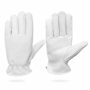 Cowhide White Leather Working Safety Gloves with Reinforced Palm Slip-on Design for Industrial & Yard Work Pack of-2