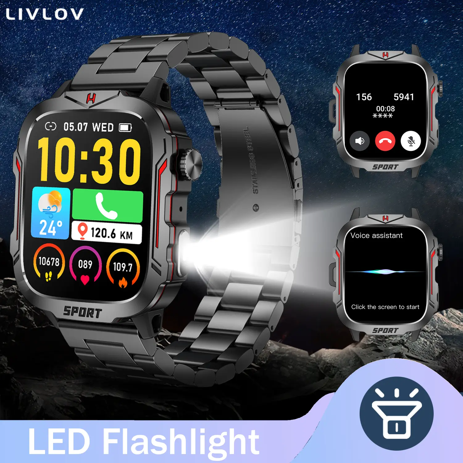 AI Voice Assistant Smart Watch for Men Receive Call/Message, Waterproof Fitness Tracker with Running Pace/Heart Rate, Wearable Wristwatch for Android