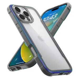 RAPTIC Shield Crystal Clear Case for iPhone 16/15/14/13 Pro Max, Durable Anodized Shockproof Aluminum Frame Slim  Drop Protection