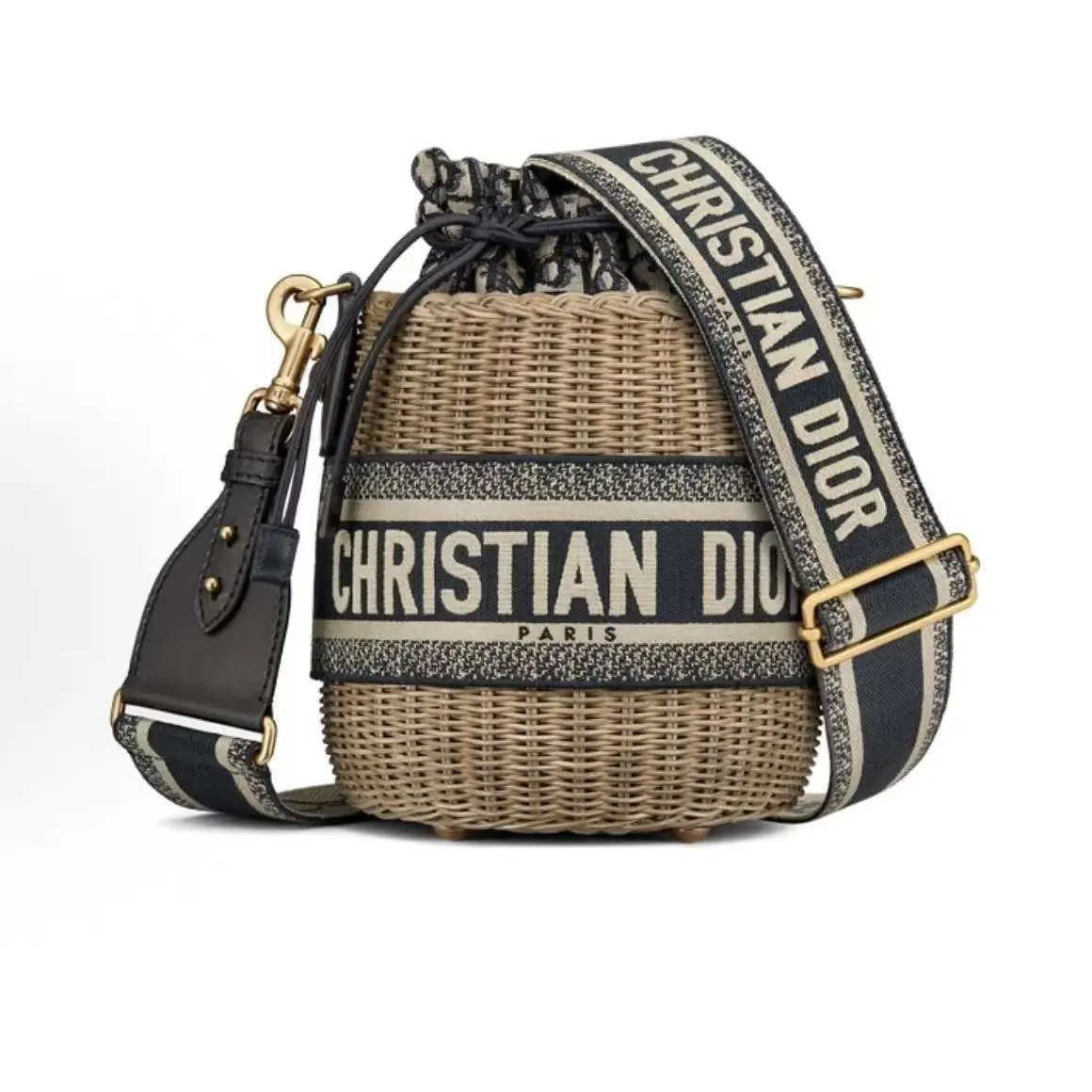 Pre-owned Dior Wicker Shoulder Bags Oblique Drawstring Bucket Brown CPU0703