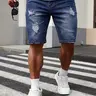 Men's Regular Fit Ripped Jeans with Pockets, Casual Fitted Streetwear, Fashion Distressed Look Denim Shorts for Summer, Men's Bottoms for Daily Wear, Menswear