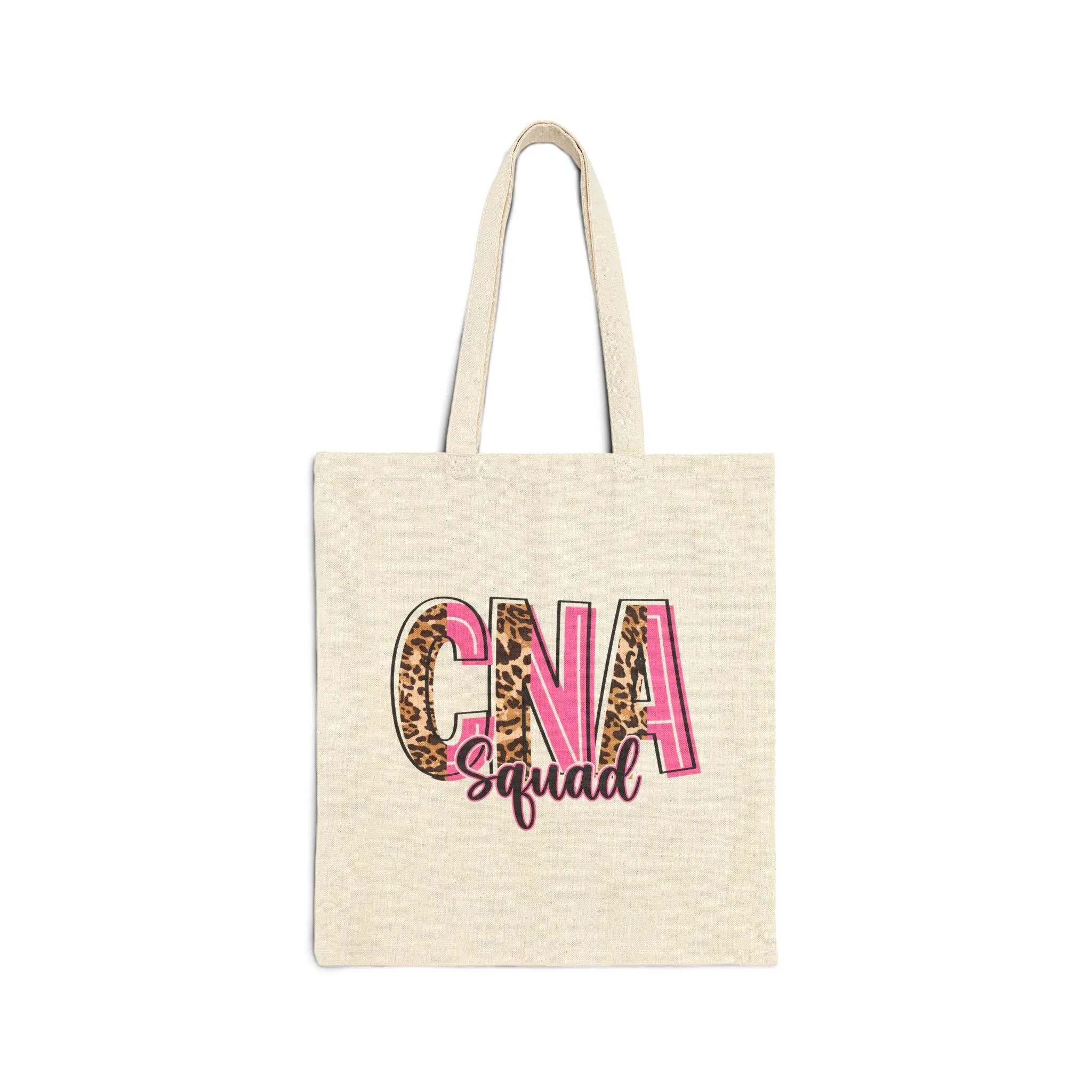 CNA Squad Tote Bag | Leopard Pink Letters, Nursing Assistant Canvas Tote