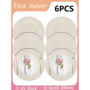 1pc Round Handwoven Placemat - Heat Insulation, Anti-Slip, Made Of Polypropylene And PET, Woven Washable Anti-Slip Dining Mat - For Hotel, Western Restaurant, Dining Table Use