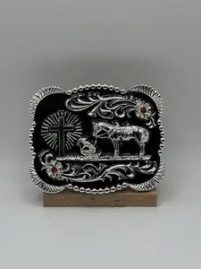 Vaquero Rezando- black and silver belt buckle