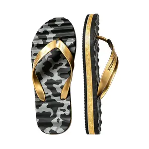 KOUMAX Gold Metallic TPU Flip Flops, Camo EVA Thick Sole Sandals