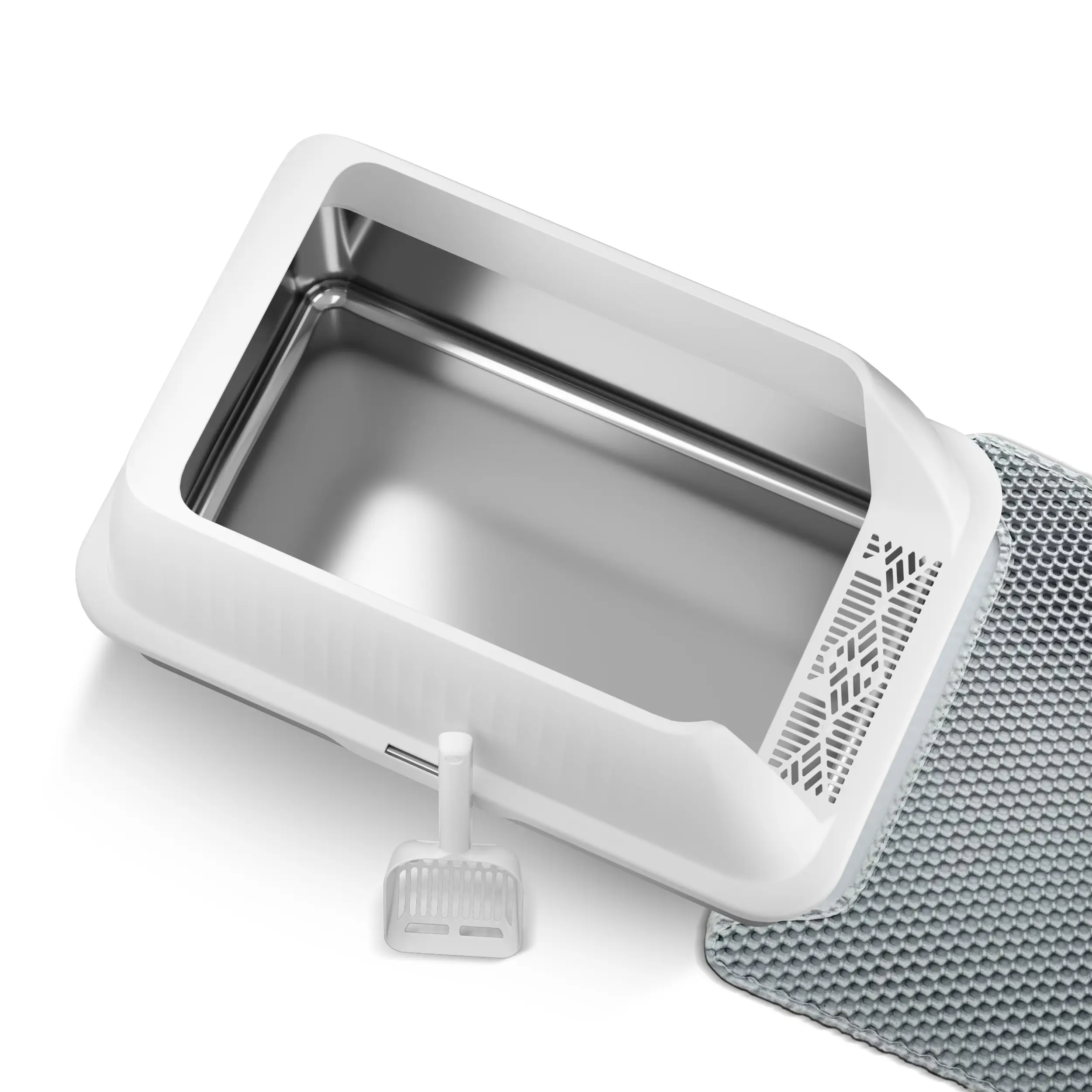 Petterm Stainless Steel Cat Litter Box, Fully Enclosed, Front Entry & Top Exit, Removable Sides, Anti-Leak, Easy to Clean, Includes Scoop & Mat