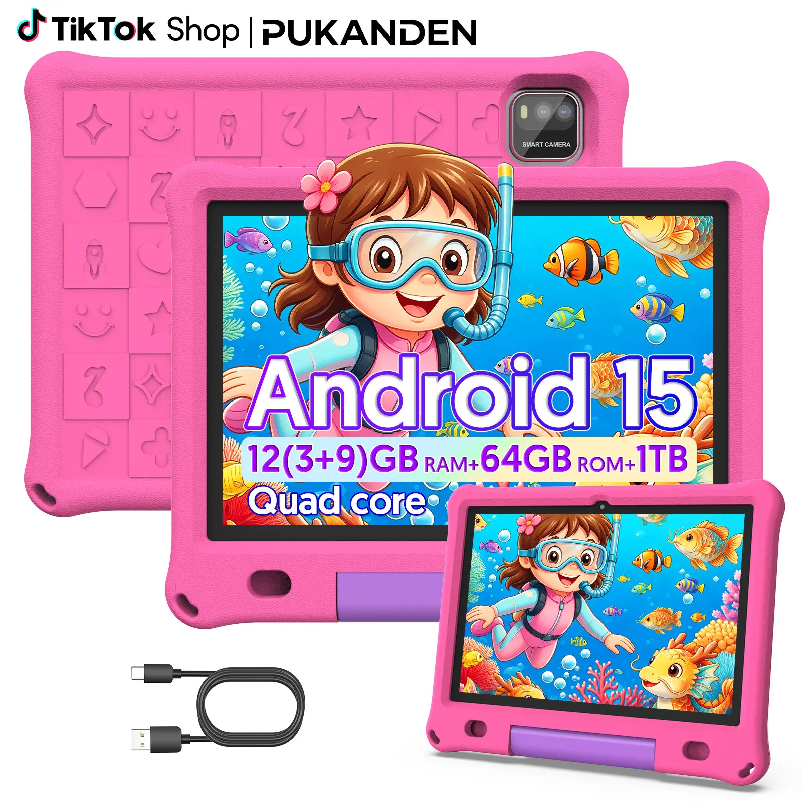 【BackToSchool】10-Inch Kids' Android 15 Tablet with Parental Controls, 3+9GB RAM, 64GB ROM+1TB Expandable Storage, 1024*800 IPS HD Screen, 5G WiFi+WiFi6, 6000mAh Battery, Dual Cameras, Children's Gift Tablet