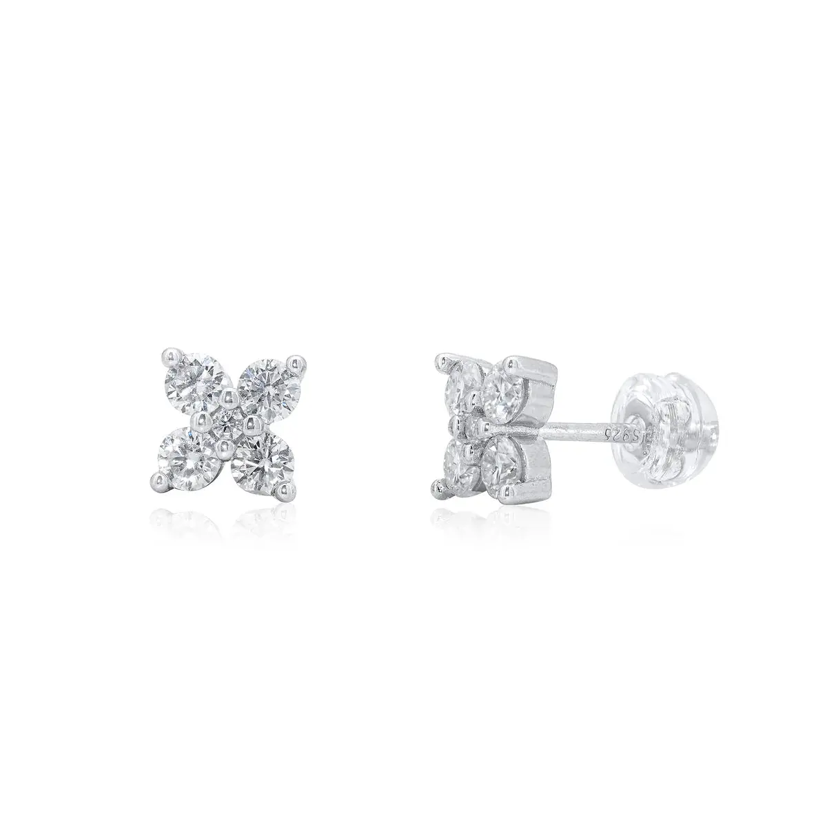 Rhodium Plated 925 Sterling Silver Flower Moissanite Studded 7mm Stud Earring