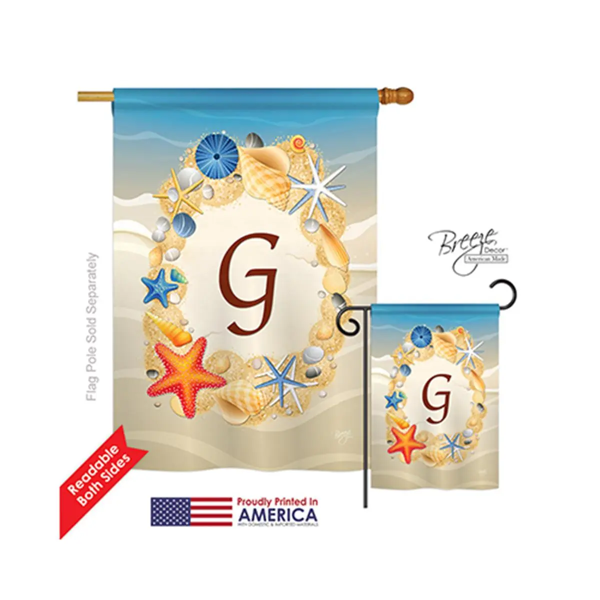 Breeze Decor Polyester Rectangular House Flag - 30163 Summer G Monogram, 2-Sided Vertical Impression, Original Artwork, 28x40 in