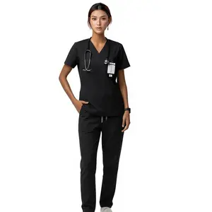 VICOGARD Scrub Sets for Women - V-Neck Medical Uniform Set - Soft 4-Way Stretch Scrub Top & High Waisted Straight Leg Pants with 9 Pockets - Professional Nursing Scrubs