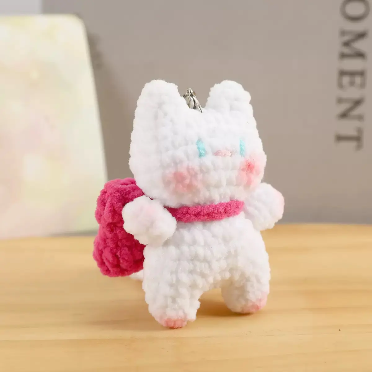 Handmade Crochet Cat Keychain, Cute Kawaii Kitty Amigurumi Bag Charm, Soft Hand Knit Cat Doll Keyring