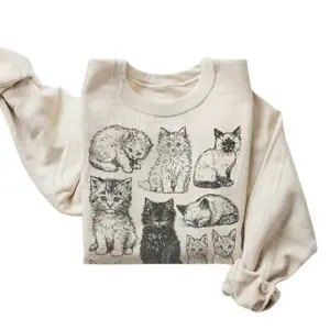 The Vintage Cat Sweatshirt, Retro Kitten Graphic Pullover, Cozy Cat Lover Gift, 90s Style Shirt, Cute Cat Mom Sweater, Boho Unisex Crewneck Sweatshirt, Menswear Top, Womenswear Top Underwear Streetwear Medium