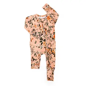 Flora Light Pink RUFFLE ZIP Super Soft & Comfortable 2-Way Zipper Bamboo Viscose Baby Romper with Mitten Cuffs & Fold-Over Feet