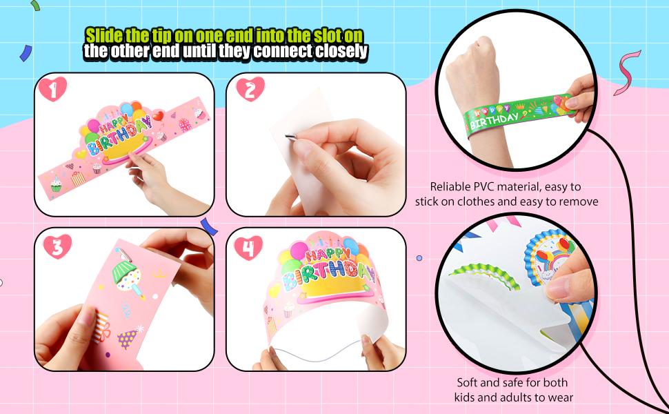 36 Sets Classroom Birthday Party Favors, Back to School Class Paper Birthday Crowns with Adjustable Elastic Band Badge Stickers Slap Bracelets, Birthday Hats Party Supplies Decor Birthday Gifts from Teacher for Kindergarten Preschool Elementary Student