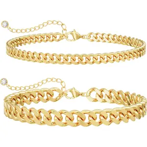 Gold Ankle Bracelets for Women Waterproof - Dainty Gold Anklets Trendy Layered 14K Gold/Silver Plated Stackable Chunky Cuban Link Chian Anklet Bracelet Set for Women Non Tarnish Gift