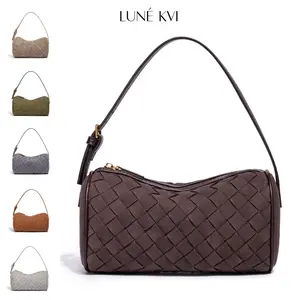 LUNÉ KVI New Korean-Style Instagram Vintage Brushed Suede Woven Handbag Casual Versatile Pillow-Shaped Round Crossbody Bag Mini Fashion Shoulder Bag
