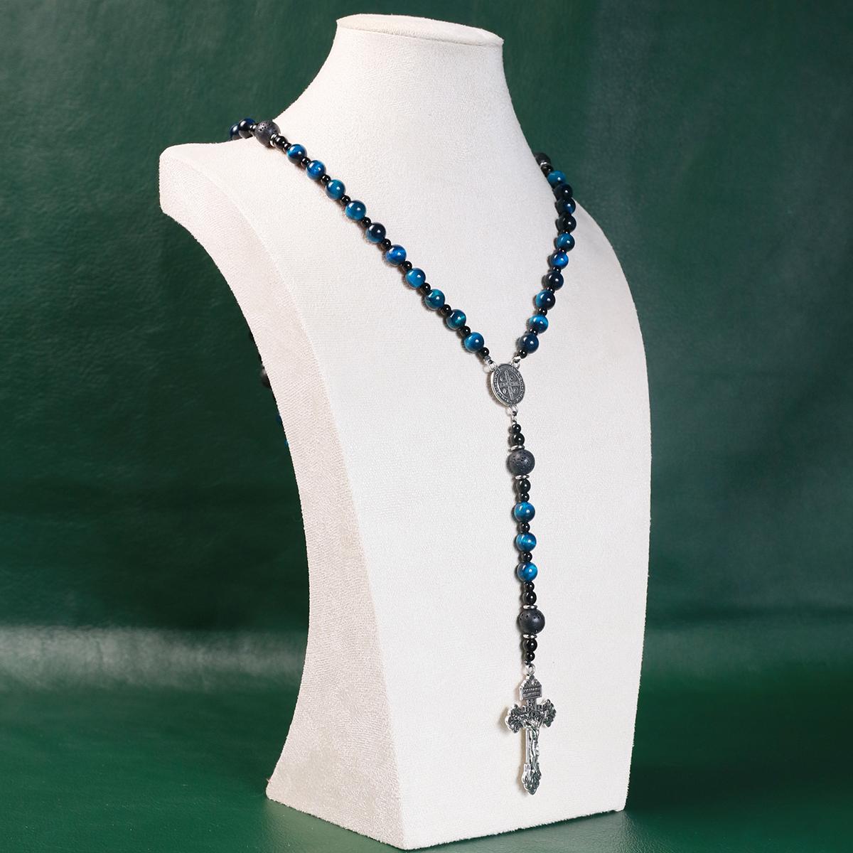 Rosary beads catholic for men,Rosary Necklace for men with medal & cross,Handmade stone Beads Our Lady of Grace Rosary Cross Necklace Catholic Gifts