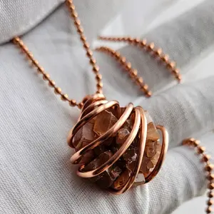 2.4mm Ball Chain Argonite Crystal Pendant Necklaces 24 Inches, Thick 14 Gauge Copper Wire Wrapped Jewelry, - Grounding, Stabilizing, Soothing [Made-to-Order]