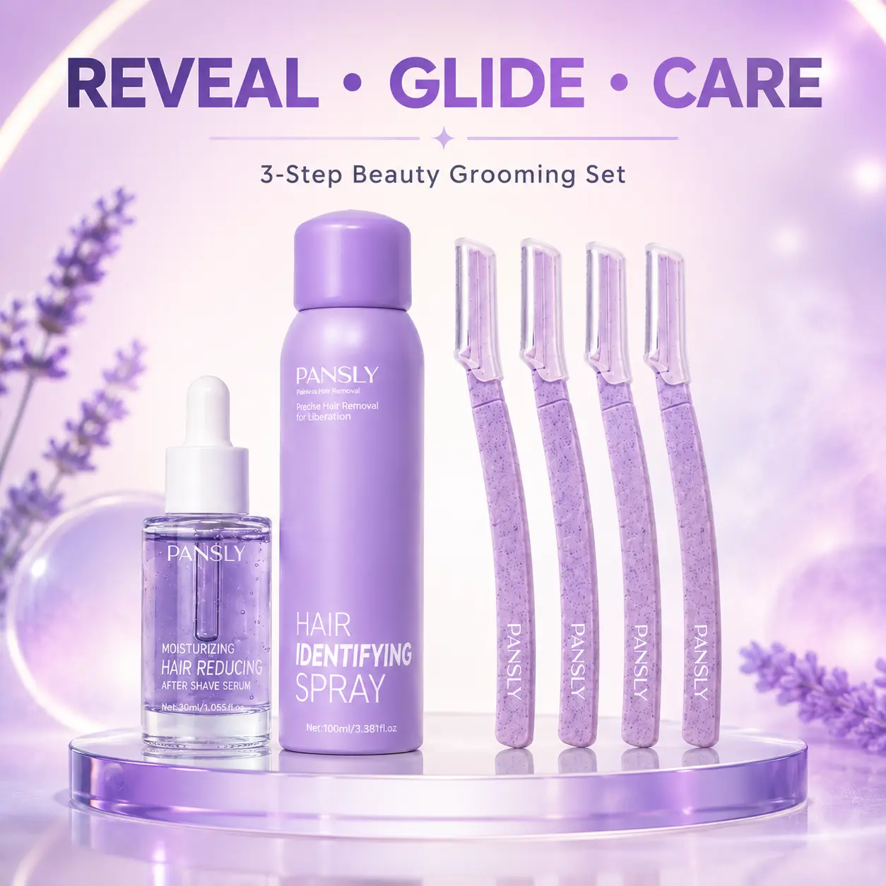 3-Step Facial Hair Removal Kit, Hair Identifying Spray, 4 Dermaplaning Face Razors and After-Shave Serum, Peach Fuzz Grooming Set for Women