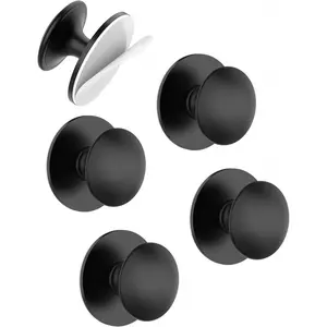 5 Pack Black Self-Adhesive Cabinet Knobs, Self-Stick Hardware Kitchen Cabinet Handles, No-Punch Peel and Stick Drawer Knobs for Refrigerators, Dressers, Windows, Closets
