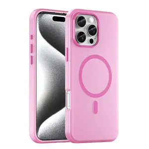 Frosted Skin Magnetic Case for iPhone 17 16 15 14 13 12 11 Pro Max Plus Compatible with MagSafe, Matte Skin feel High-grade Pretty Pink Transflective Thickened Raised Protector Anti-Drop Dust proof Phonecase Protection