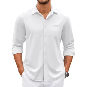 Mens Wrinkle Free Dress Shirts Long Sleeve Untucked Shirts Casual Button Down Shirts