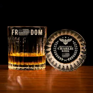 Engraved Charlie Kirk Memorial Whiskey Glass – 11oz Patriotic Rock Glass Drinkware for Men